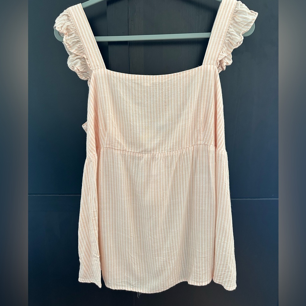 Women's Peach and white striped Ruffle Strap Top